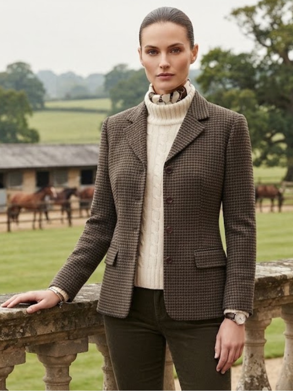 Vintage Country Shop Wool Alpaca Tweed Houndstooth Tailored Blazer